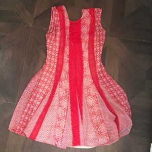 Red and white lace and print BCBG dress.